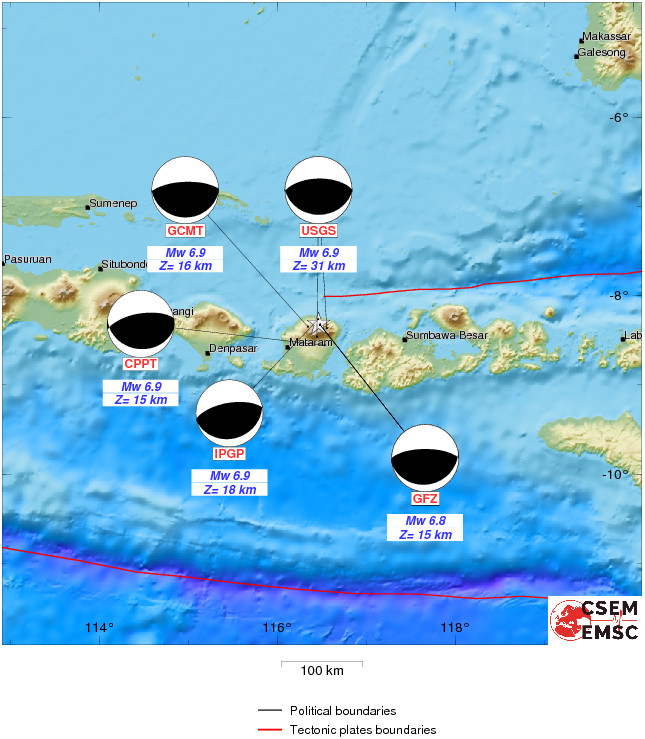Herdmechanismen für das Erdbeben auf Lombok