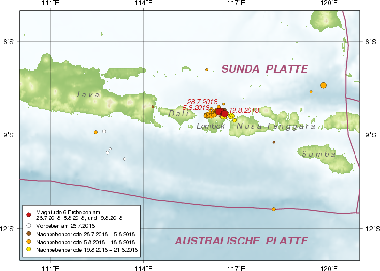 Epizentren der Erdbebenserie auf Lombok
